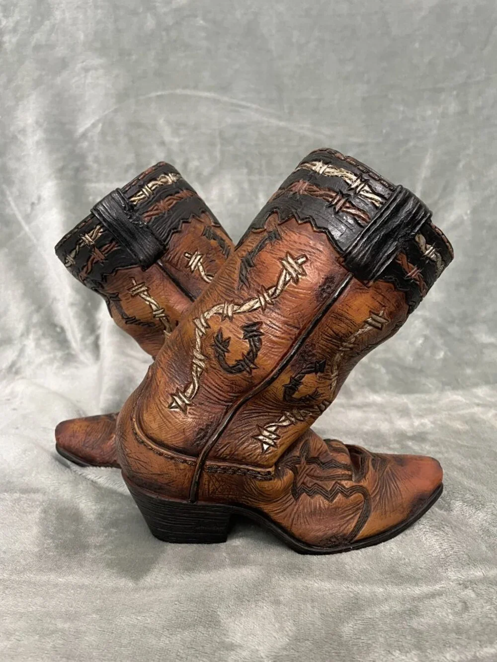 NWT Rustic Brown Cowboy Boot Wine Holder Western Home Decor Vase